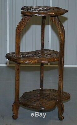 Rare Fully Stamped Y Hayashi 1905 Liberty's London Japanese Carved Side Table