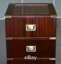 Rare Glass Top Display Case Military Campaign Side End Table Chest Of Drawers