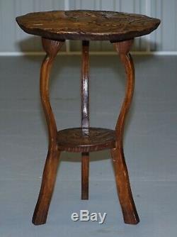 Rare Round Circa 1905 Liberty's London Japanese Carved Side End Lamp Wine Table