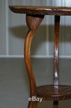 Rare Round Circa 1905 Liberty's London Japanese Carved Side End Lamp Wine Table