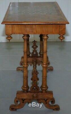 Rare Victorian 1860 Walnut With Silver Chess Board Games Table & Single Drawer