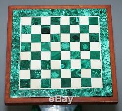 Rare Vintage Malachite Pedestal Chess Set After Alfredo Ravasco Storage Inside