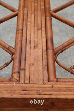 Rare Vtg Brighton Pavilion Style Burnt Bamboo Chippendale Fretwork Dining Table