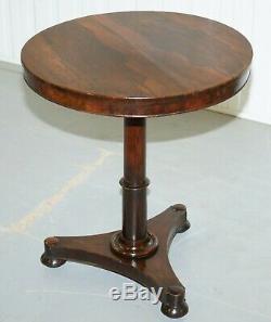 Rare William IV Rosewood Round Tilt Top Card Side Occasional Wine Lamp End Table