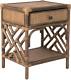 Rattan Bedside Table, Antique Brown Chippendale Design Nightstand