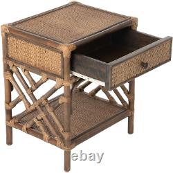 Rattan Bedside Table, Antique Brown Chippendale Design Nightstand (1110185)