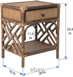 Rattan Bedside Table, Antique Brown Chippendale Design Nightstand (1110185)