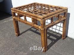 Rattan Coffee Table Bohemian Boho Chic Accent Stand Chippendale Chinoiserie MCM