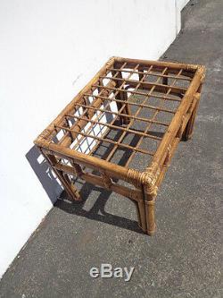Rattan Coffee Table Bohemian Boho Chic Accent Stand Chippendale Chinoiserie MCM