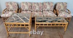 Rattan Vintage 1970's Chippendale Living Room Set Couch x2 Tables x2 Chairs 1979