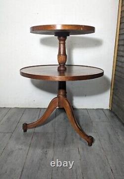 (Read desc) Vintage Mersman 2-Tier Round Dumb Waiter Tiered Mahogany Wood Table