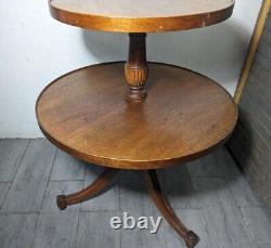 (Read desc) Vintage Mersman 2-Tier Round Dumb Waiter Tiered Mahogany Wood Table