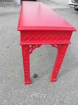 Red Color Hollywood Regency Fretwork Chippendale Palm Beach Console