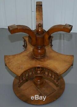 Restored Burr Walnut Victorian Revolving Bookcase Side Lamp Table Gallery Rail