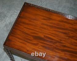 Restored Mahogany Chinese Chippendale Silver Tea Table Fret Work Carved. Coffee