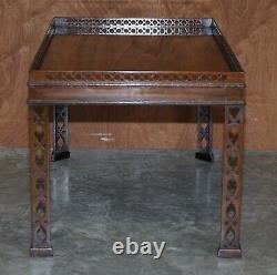 Restored Mahogany Chinese Chippendale Silver Tea Table Fret Work Carved. Coffee