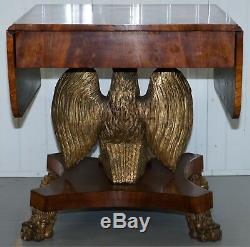 Restored Swedish Biedermeier Circa 1850 Eagle Sofa Table Gold Gilt Eagle Federal