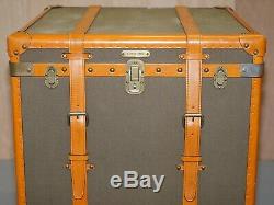 Rrp £13000 Ralph Lauren Oxford Leather Bound Nickle Luggage Trunks Side Tables