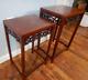Set Of 2 Chinese Rosewood Nesting Tables Burl Tops Carved Sides