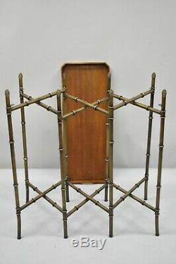 Sarreid Metal Faux Bamboo Chinese Chippendale Style Tall Folding Tray Side Table