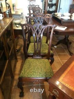 Set of 8 Antique Mahogany Chippendale Style Dining Chairs with Dining Table