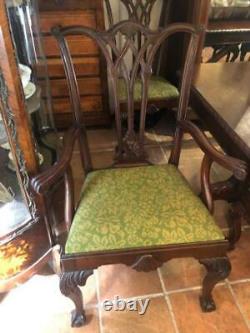 Set of 8 Antique Mahogany Chippendale Style Dining Chairs with Dining Table