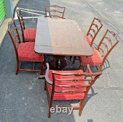 Set of Large Antique Table and Seven Mid Century Chippendale Style Chairs