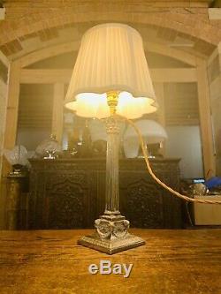 Silver Plated Corinthian Pillared Nelsons Column Table Lamp Rams Head With Swags