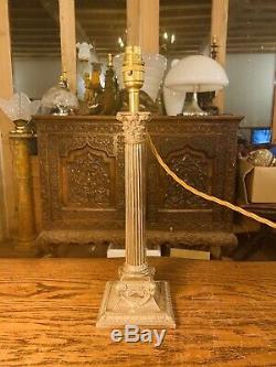 Silver Plated Corinthian Pillared Nelsons Column Table Lamp Rams Head With Swags
