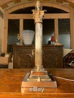 Silver Plated Corinthian Pillared Nelsons Column Table Lamp Stepped Base