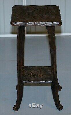 Small 1905 Liberty's London Japanese Carved Side End Lamp Wine Table Jardiniere