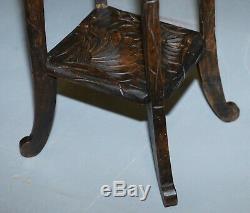 Small 1905 Liberty's London Japanese Carved Side End Lamp Wine Table Jardiniere