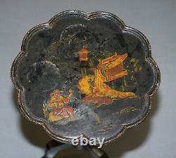 Small Circa 1940's Lacquered Chinese Chinoiserie Side Lamp End Wine Table