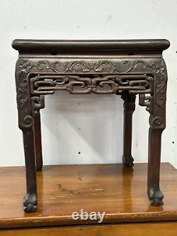 Small antique chinese chippendale rosewood marble top table plant stand carved