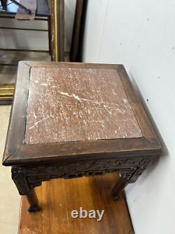 Small antique chinese chippendale rosewood marble top table plant stand carved
