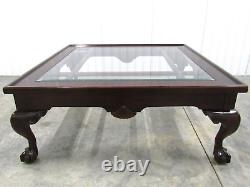 Solid Mahogany Coffee Table with Beveled Glass Insert Claw Feet