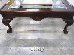 Solid Mahogany Coffee Table with Beveled Glass Insert Claw Feet