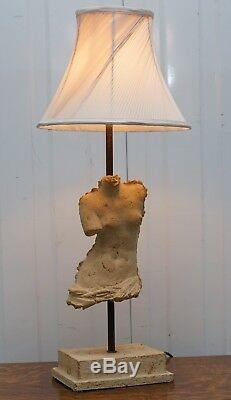 Stamped Atelier Michel Cayla Stone Torso Bust Of Male Converted Into Table Lamp