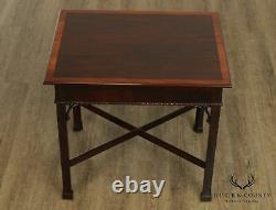Stickley Chippendale Style Mahogany Banded Top One Drawer Side Table