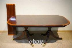 Stickley Mahogany Duncan Phyfe Dining Table Satinwood Banding Brass Paws Casters