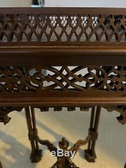 Stunning Antique Mahogany Chinese Chippendale Carved Table Stand Lazy 8 Carving