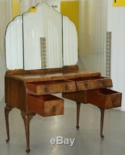 Stunning Art Deco Walnut Dressing Table Cabriolet Legs Part Of Bedroom Suite