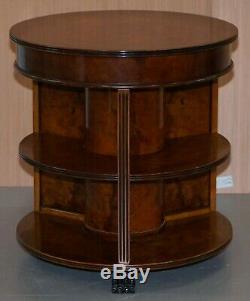 Stunning Burl Walnut Round Bookcase Table With Drawer Lion Hairy Paw Feet Burr