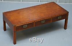 Stunning Burr Elm Harrods Kennedy Military Campaign Coffee Table Three Drawers