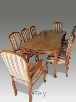 Stunning Burr Walnut Regency Style Dining Table Set, Pro French Polished