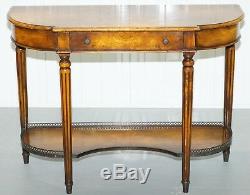 Stunning Burr Walnut Theodore Alexander Console Table With Single Drawers