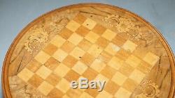 Stunning Circa 1890 Walnut Marquetry Inlaid Chess Games Table Biedermeier Base