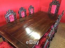 Stunning English Oak Refectory dining table set pro French Polished