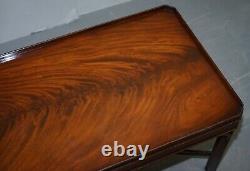 Stunning Flamed Mahogany Coffee Or Cocktail Table Fret Work Carved Stretchers