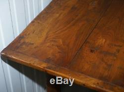 Stunning Fruitwood Three Plank Top French Farmhouse Refectory Dining Table